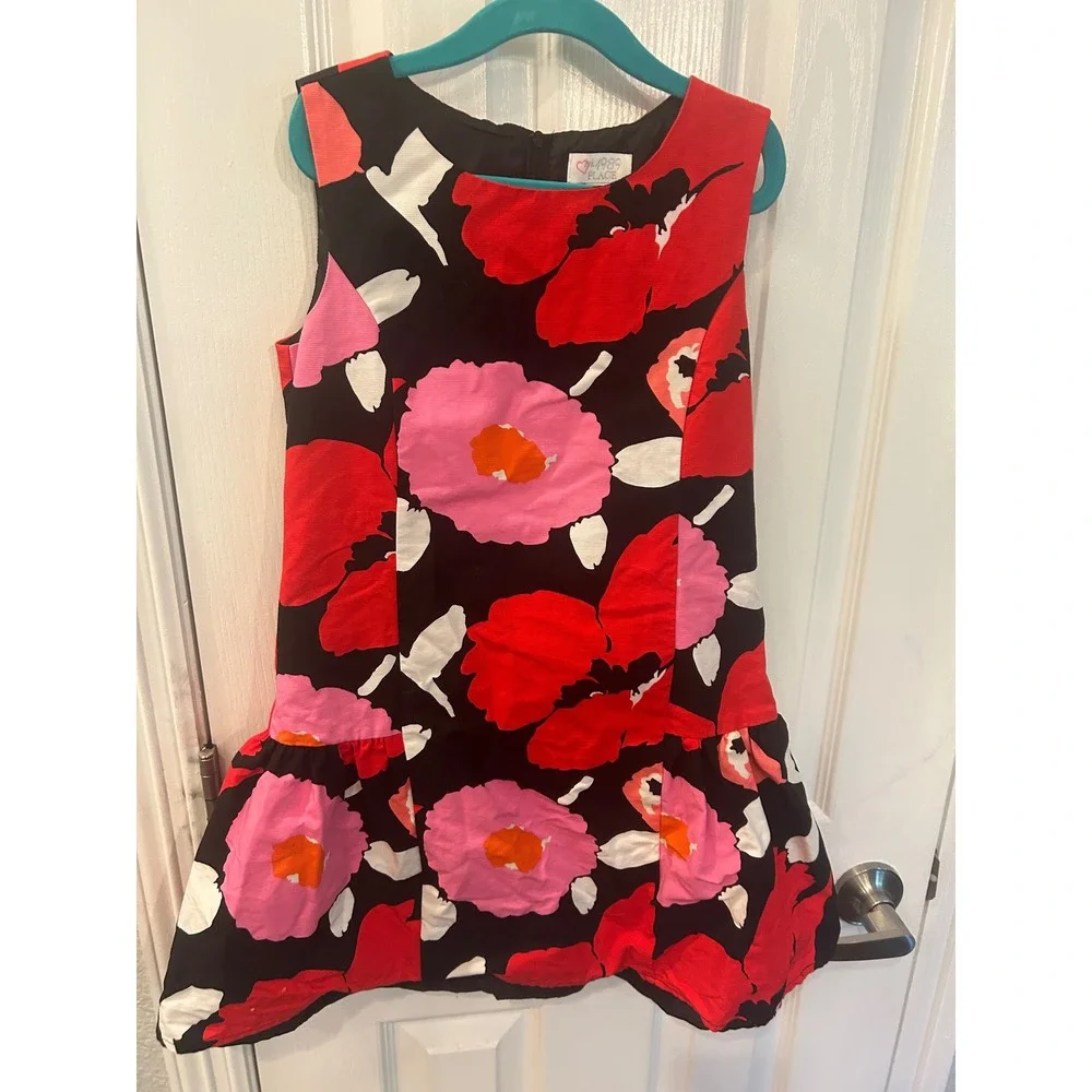 The Children's Place Dress Black Red Pink Floral Bow Drop Waist Party Girl 8